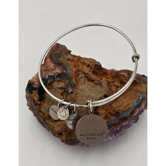 Alex and Ani Silver Tone Initial S Charm Bangle Bracelet Designer Jewelry - Picture 4 of 4